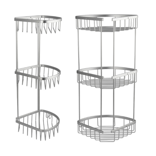 Полка угловая овальная 3-х ярусная, алюминиевая, сатин, 75062, Санакс