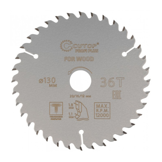Диск пильный с тефлоновым покрытием по дереву Profi plus 230x1.6/2.4x32/30/25.4/20 мм, 36Т CUTOP 75-23036Т