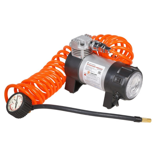 Автокомпрессор (35 л/мин, до 10 атм.) пит.прикуриватель, фонарь, спиральный шланг ("PROFESSIONAL") ("AIRLINE") металл. (насос шинный электрический 12В) CA-035-03