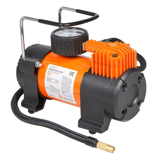 Автокомпрессор (40 л/мин, до 10 атм.) пит.прикуриватель, насадки ("X3") ("AIRLINE") металл. (насос шинный электрический 12В) CA-040-15S