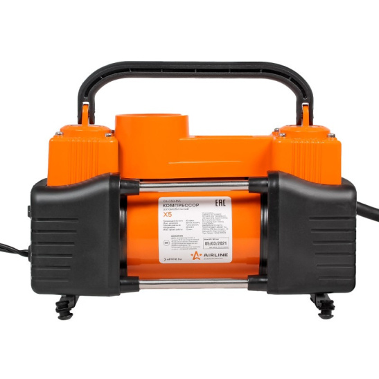 Автокомпрессор (50 л/мин, до 10 атм.) 2-х поршневой, пит. крокодилы + прикуриватель ("X5") ("AIRLINE") металл. (насос шинный электрический 12В) CA-050-16S