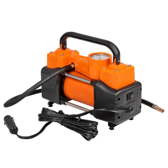 Автокомпрессор (50 л/мин, до 10 атм.) 2-х поршневой, пит. крокодилы + прикуриватель ("X5") ("AIRLINE") металл. (насос шинный электрический 12В) CA-050-16S