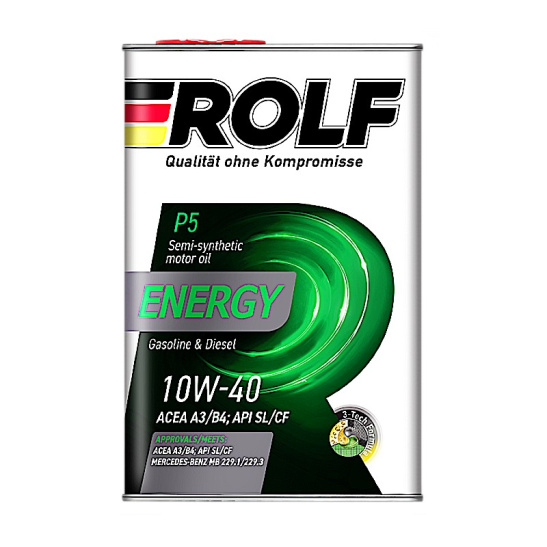 Масло моторное ROLF Energy, (А3/В4), SAE 10W40, 1 л, API SL/CF, полусинтетическое, (метал. канистра)