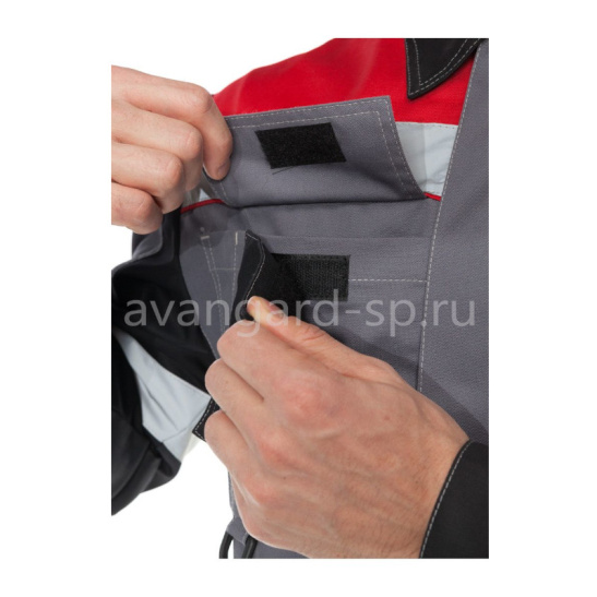 Костюм мужской "Виват NEW", р. 52-54 (104-108) рост 5/6 (182-188), (куртка/полукомбинезон), серый с черной и красной отделкой, с СОП