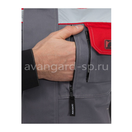Костюм мужской "Виват NEW", р. 52-54 (104-108) рост 5/6 (182-188), (куртка/полукомбинезон), серый с черной и красной отделкой, с СОП