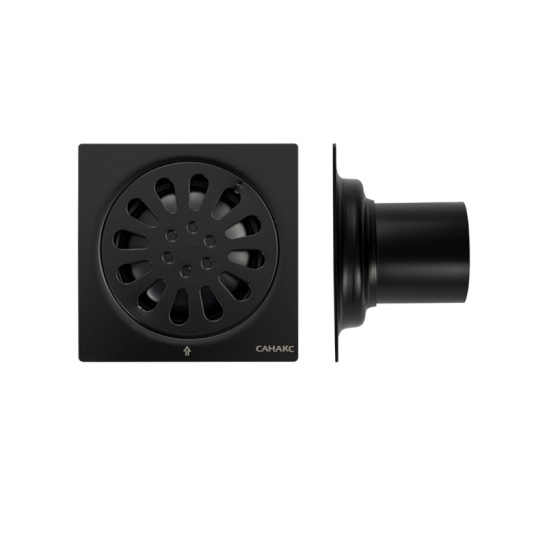 1192 ТРАП нерж.сталь 100*100 вертикальный, черный, выход 50мм Санакс