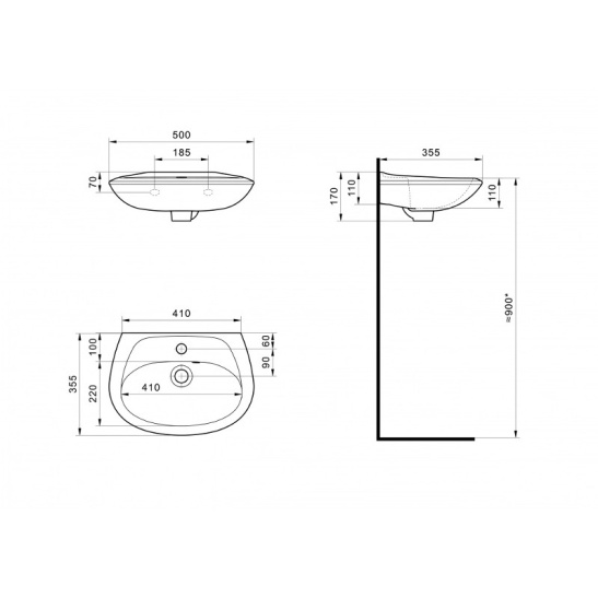 Раковина Бриз 50, с отверстием, без пьедестала, 500x360 мм, г. Чебоксары