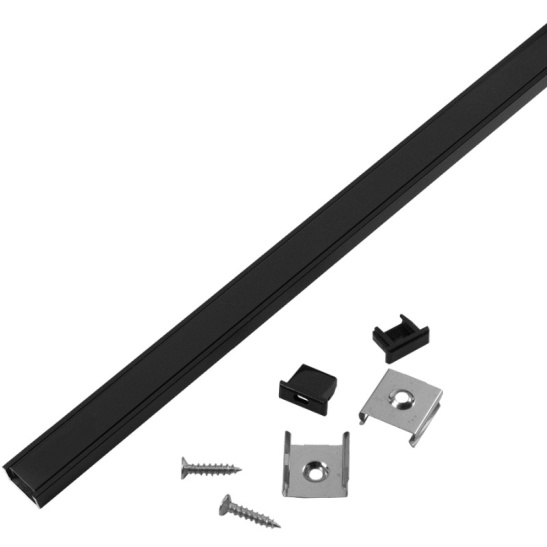 Профиль алюминиевый General (523350) 7*16мм 1м для светодиодной ленты 12В, 24В черный + черный рассеиватель IP20