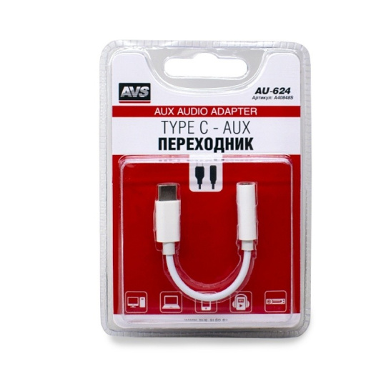 .Кабель  AUX аудио : переходник Type C - вход 3.5 Jack ("AVS") ("AU-624") акустический (A40848S) в наушники