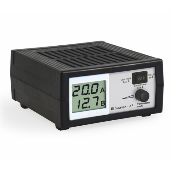 Устройство зарядное (12 В., 8-200 А/ч) ручн., ЖК дисплей, предпусковое, блок питания ("Вымпел-37") (НПП "ОРИОН") типы АКБ: AGM, GEL, WET Ag (серебряные), Sb (сурьмянистые), Сa/Ca (кальциевые), Сa/Sb (гибридные)