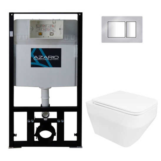 Сет AZARIO инсталляция + Azario MONEO подвесной безободковый унитаз с сиденьем микролифт (AZ-8010-1000+AZ-0062) + Azario кнопка хром глянец (квадратная) (AZ-8200-0031)