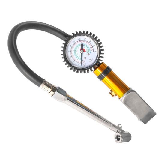 Манометр шинный (12 атм) для контроля давления и подкачки шин с насадкой-удлинителем, шланг 300 мм (оригинал "Thorvik") ATIG3