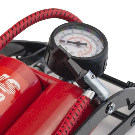 Насос шинный ножной металлический, ДВУХцилиндровый, с манометром ("AVS") "FP02" (A07580S)