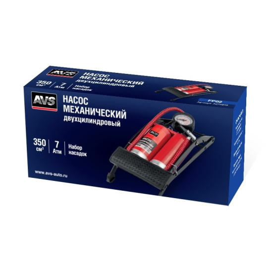 Насос шинный ножной металлический, ДВУХцилиндровый, с манометром ("AVS") "FP02" (A07580S)