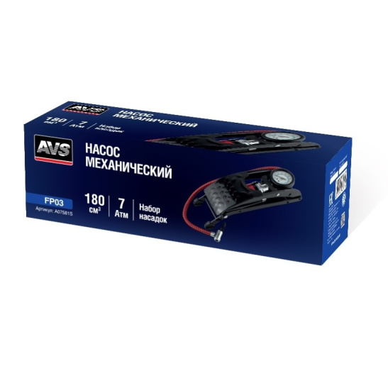Насос шинный ножной металлический, усиленный, с манометром ("AVS") "FP03" (A07581S)