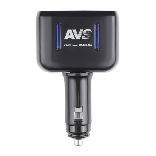 Разветвитель прикуривателя (на 2 гнезда + подсветка индикатор сети) 12/24В. "AVS" ("CS205") 43745