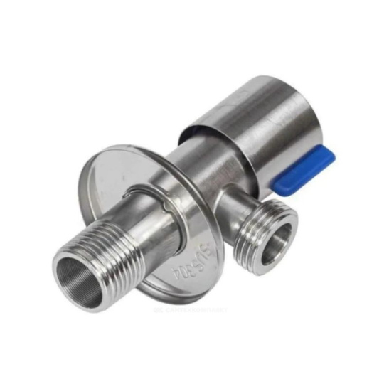 Кран шаровый SantechSystems угловой нерж для подключения с/т приборов с отр V230  нар/нар Ду-1/2*3/4 Ру-10 