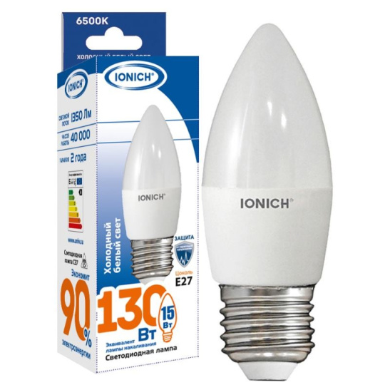 Лампа светодиодная IONICH C37 (свеча) 15 Вт E27 6500К 1350 Лм матовая 220в (1903)