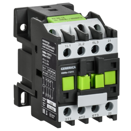 Контактор КМИе-11211 12А 230В/АС3 1НЗ GENERICA (KKME11-012-230-01)