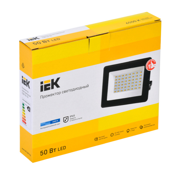 Прожектор IEK СДО 06-50 50W черный 6500К 4000Лм светодиодный IP65, LPDO601-50-65-K02