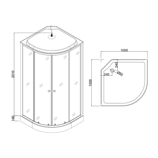 Душевая кабина 1000x1000x2150 мм, Hydroom HD-KU100100LF (без зеркала), Китай