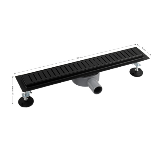 03338 ТРАП черный нерж.сталь 500х70 мм линейный, горизонтальный, с сухим затвором, под плитку, САНАКС