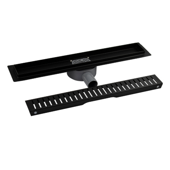 03338 ТРАП черный нерж.сталь 500х70 мм линейный, горизонтальный, с сухим затвором, под плитку, САНАКС