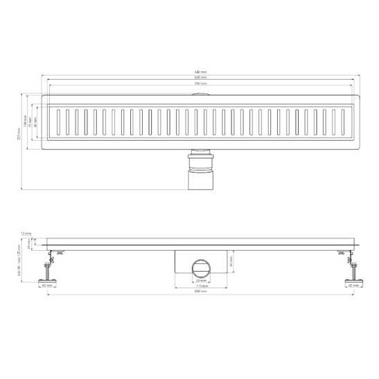03339 ТРАП черный нерж.сталь 600х70 мм линейный, горизонтальный, с сухим затвором, под плитку, САНАКС