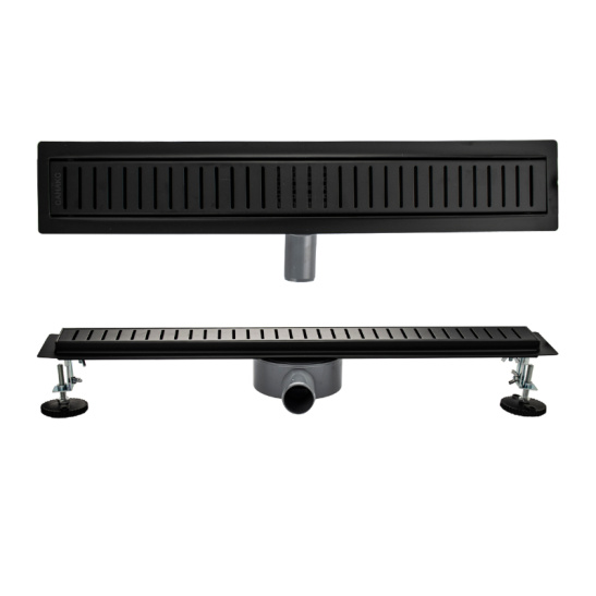 03339 ТРАП черный нерж.сталь 600х70 мм линейный, горизонтальный, с сухим затвором, под плитку, САНАКС