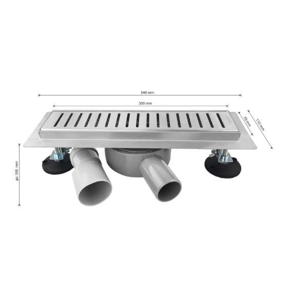 00036 ТРАП нерж.сталь 300х70 мм линейный, горизонтальный, с сухим затвором, под плитку, САНАКС