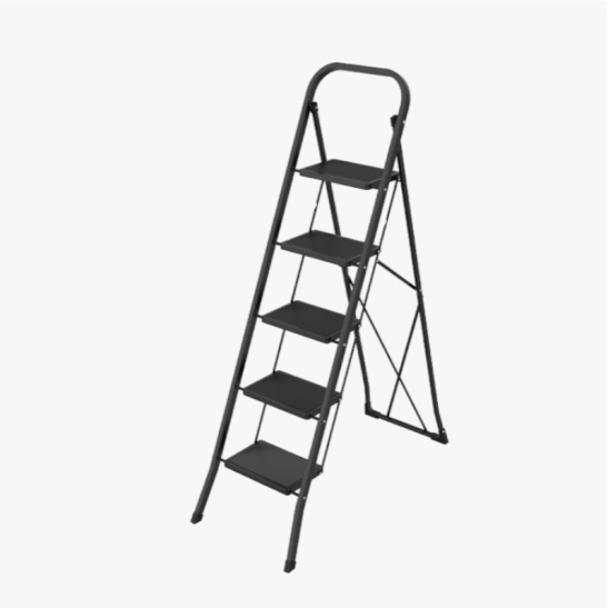 Стремянка 5-ти ступенчатая стальная с широкими ступенями черная САРАЙЛЫ-М