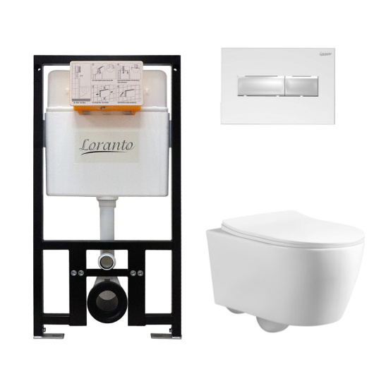 Сет Loranto Prestige инсталляция + унитаз UNO с сиденьем микролифт + кнопка квадратная белый глянец (4551+AZ-2380+7520)