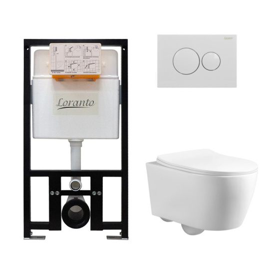Сет Loranto Prestige инсталляция + унитаз UNO с сиденьем микролифт + кнопка круглая белый глянец (4551+AZ-2380+7510)