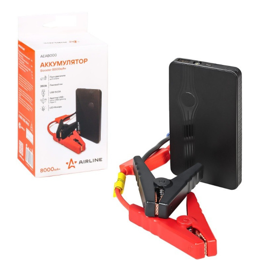 Устройство пусковое - аккумулятор внешний (Booster) 8000мАч, 200А, 12.4V, запуск ДВС до 3.0bz  и до 2.0d, USB 5V/2A ("AEAB000") ("AIRLINE") Power bank