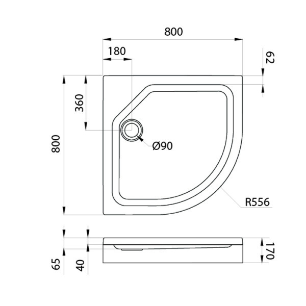 Поддон акриловый полукруглый RD-22 низкий, экран, каркас в комплекте (80*80*17) (REDO)