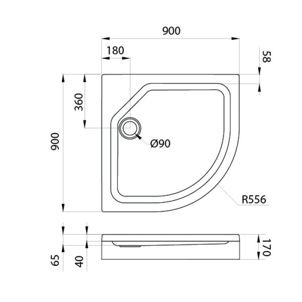 Поддон акриловый полукруглый RD-2 низкий, экран, каркас в комплекте (90*90*17) (REDO)
