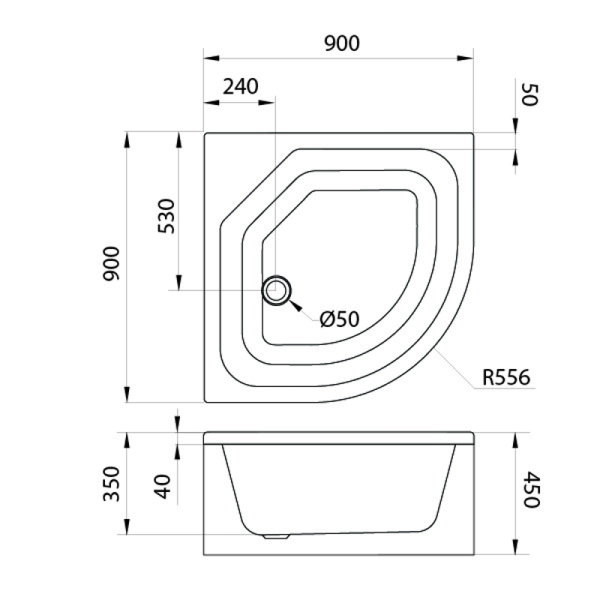 Поддон акриловый полукруглый RD-5 глубокий, экран, каркас в комплекте (90*90*45) (REDO)