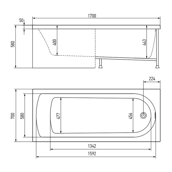Ванна акриловая прямоугольная 1700х700х435мм MICHIGAN, в комплекте с каркасом, панелью (Alex Baitler), Россия