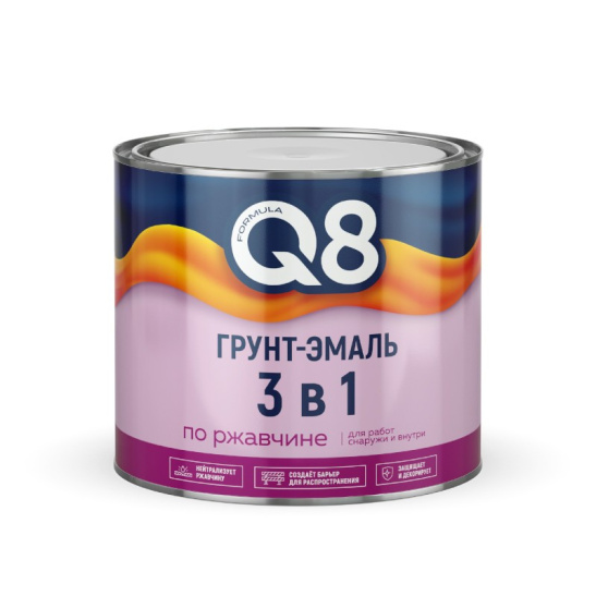 Грунт-эмаль 3 в 1 по ржавчине черная,  1,8 кг, Formula Q8 (Формула Q8), Ростовская обл.
