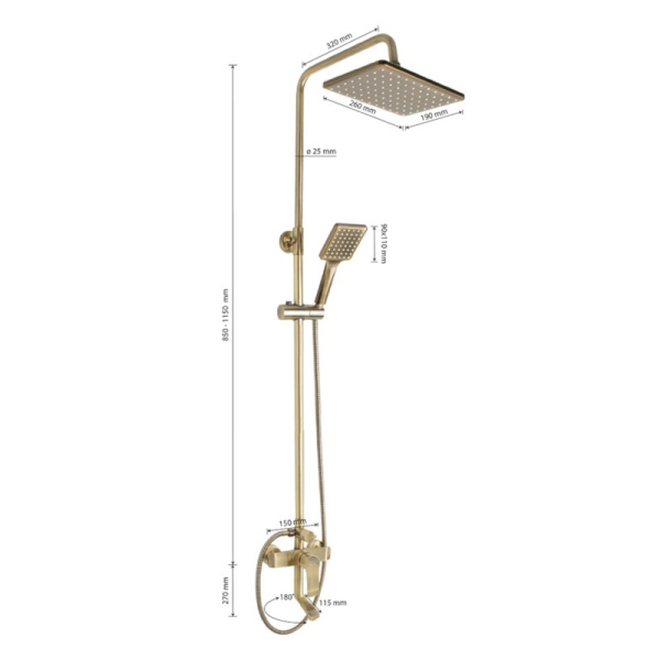 Стойка душевая тропический душ, с двумя лейками, состаренная бронза, 5075, GFmark, Санакс