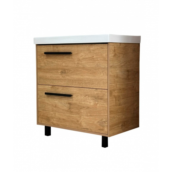 Комплект "МИШЕЛЬ 60/2 дов" (тумба+умывальник ARI 60) 800x600x400 мм, пленка ПВХ, дуб харбор