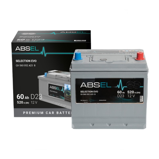 Аккумулятор 6СТ-60 R+ SLI ABSEL SELECTION EVO ASIA , зал. обр.поляр. япон. ст. (Китай) (Абсел)