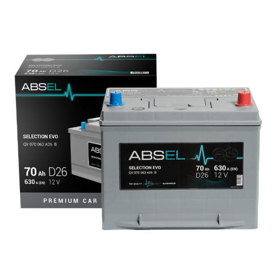 Аккумулятор 6СТ-70 R+ SLI ABSEL SELECTION EVO ASIA , зал. обр.поляр. япон. ст. (Китай) (Абсел)