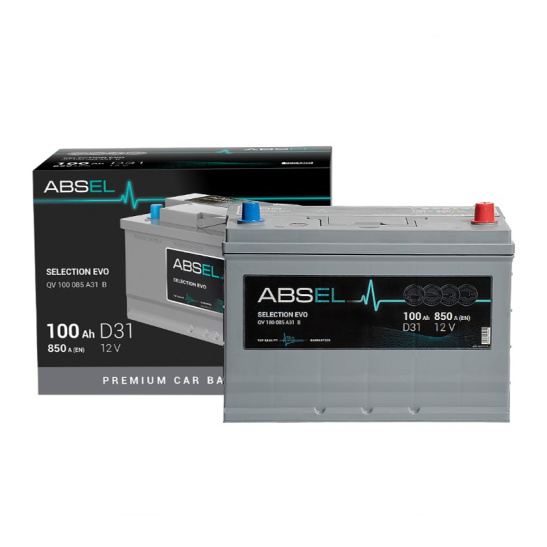 Аккумулятор 6СТ-100 R+ SLI ABSEL SELECTION EVO ASIA , зал. обр.поляр. япон. ст. (Китай) (Абсел)