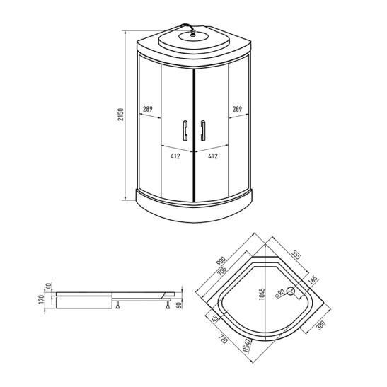 Душевая кабина 900x900x2150 мм, Erlit ER3509PF-C4-RUS, Россия