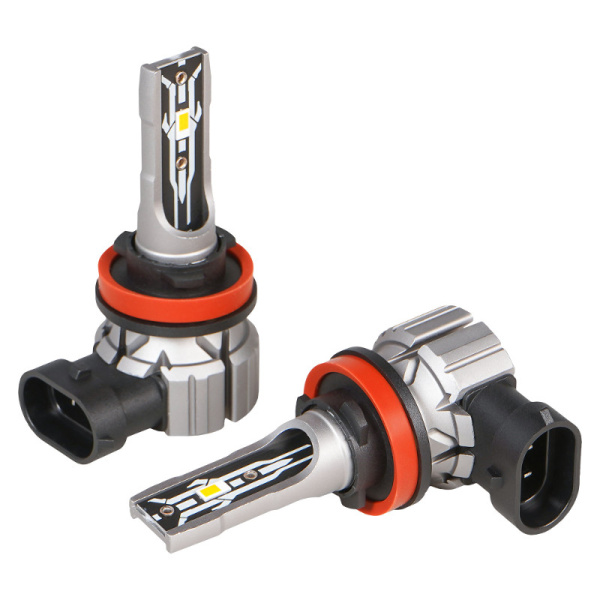 Автолампы LED Н11, Н8, H16 (12В., к-т 2 шт.) (STANDARD) светодиодные, с вентилятором, тип оптики: Рефлектор, Линза (28Вт., 2000Лм., 3000К желтый) ("AIRLINE") (AEAR012)