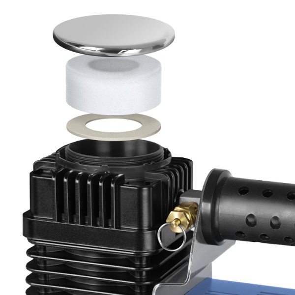 Автокомпрессор (300 л/мин, до 10 атм.) 2-х поршневой, питание: крокодилы на АКБ, спиральный шланг, сумка, переходники, насадки (БАК.99358) ("БелАвтоКомплект") 