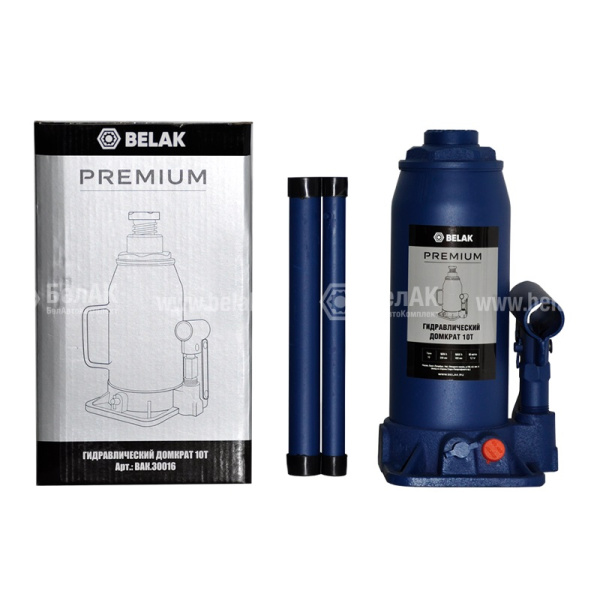Домкрат бутылочный (10,0 тн., 230-460 мм.) гидравлический, серия PREMIUM ("БелАвтоКомплект") BAK.30016