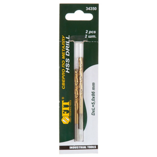 Сверло ц/х 5,0 мм, нитрид титана, средняя серия, (2 шт), 34350, Fit