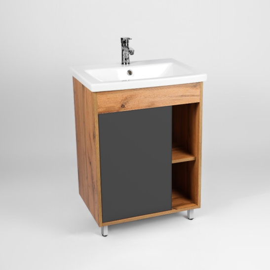 Комплект "Бостон 60 (арт. VBOS60COG-T1ST)" (тумба+умывальник COMO 60) 820x560x430 мм, пленка ПВХ, графит